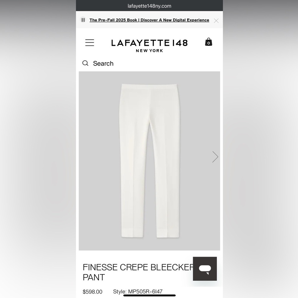 Lafayette 148 New York :  “Bleeker “White Straight Leg Pants